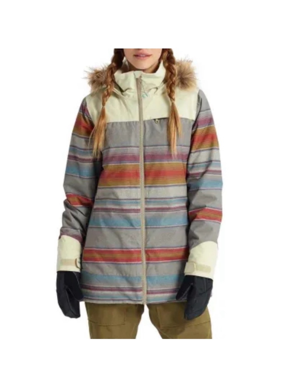 Burton Striped Multi-Color Hooded Winter Jacket - Women Size XS